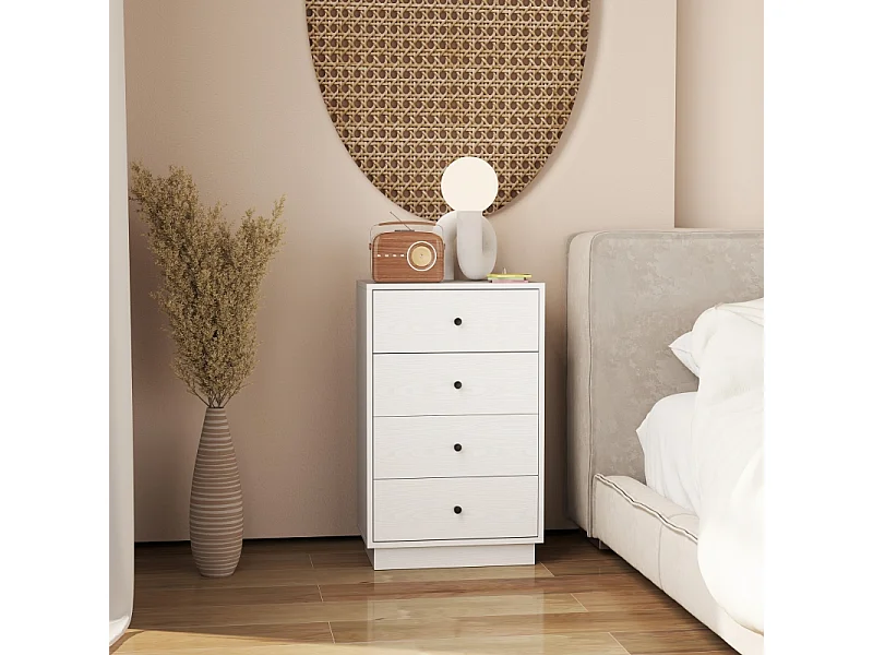 Dressoir met 4 lades, commode voor woonkamer, slaapkamer, gang, 47 x 29 x 75 cm, wit