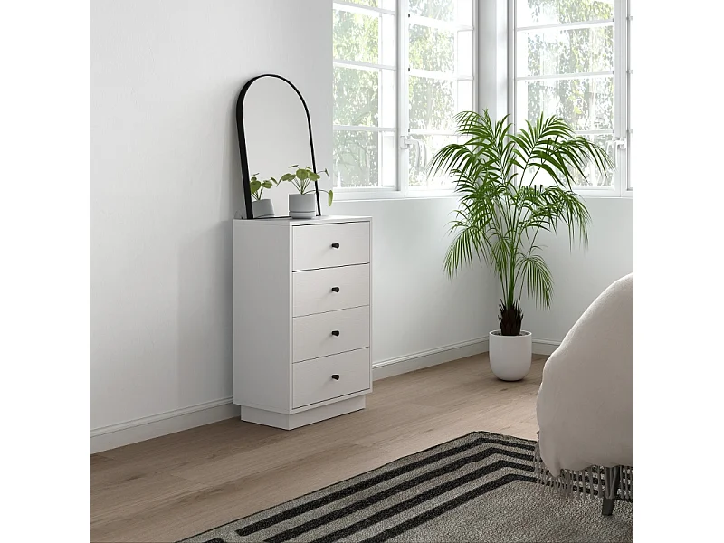 Dressoir met 4 lades, commode voor woonkamer, slaapkamer, gang, 47 x 29 x 75 cm, wit