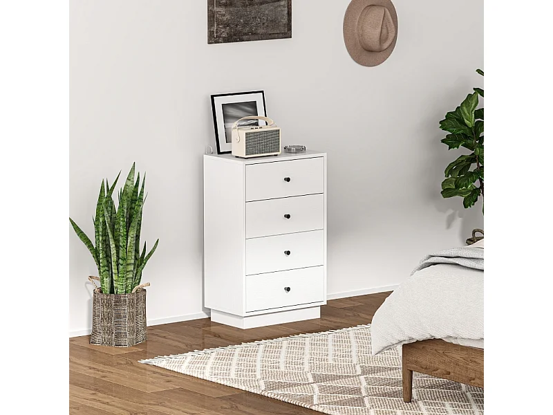 Commode Sideboard avec 4 tiroirs Armoire, Commode pour Salon Chambre Couloir 47 x 29 x 75 cm, Blanc