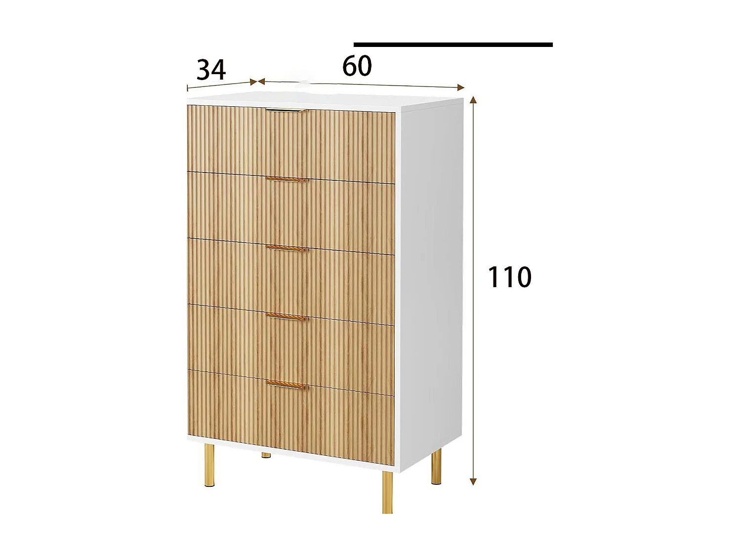 Commode 5 tiroirs design moderne, meuble de rangement kaki pour chambre, salon ou couloir