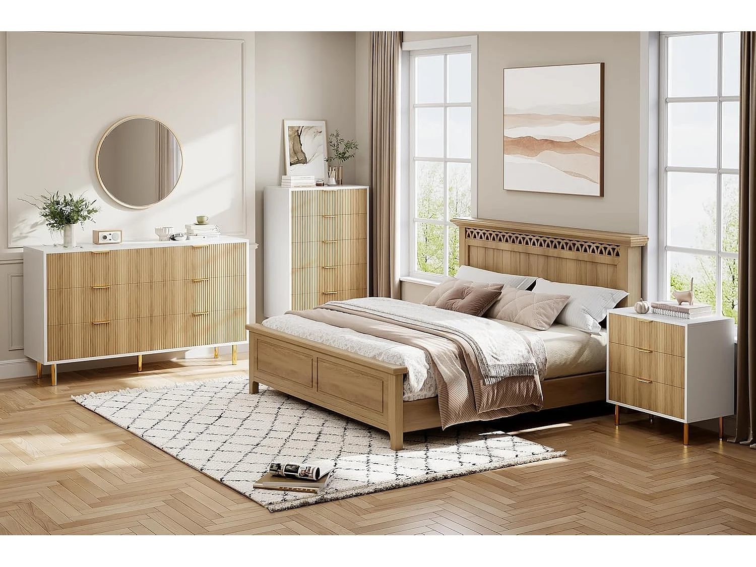 Commode 5 tiroirs design moderne, meuble de rangement kaki pour chambre, salon ou couloir