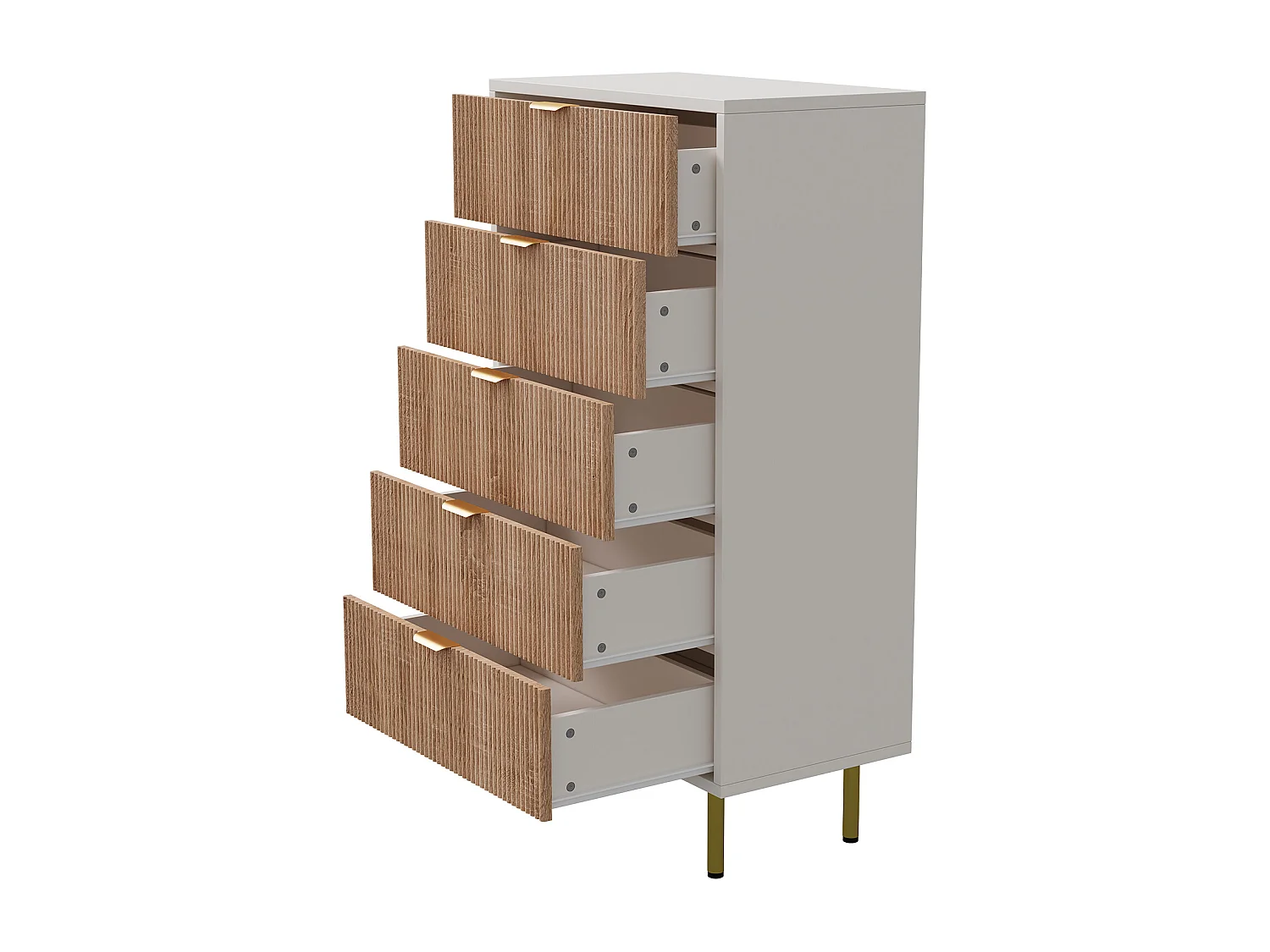 Commode 5 tiroirs design moderne, meuble de rangement kaki pour chambre, salon ou couloir