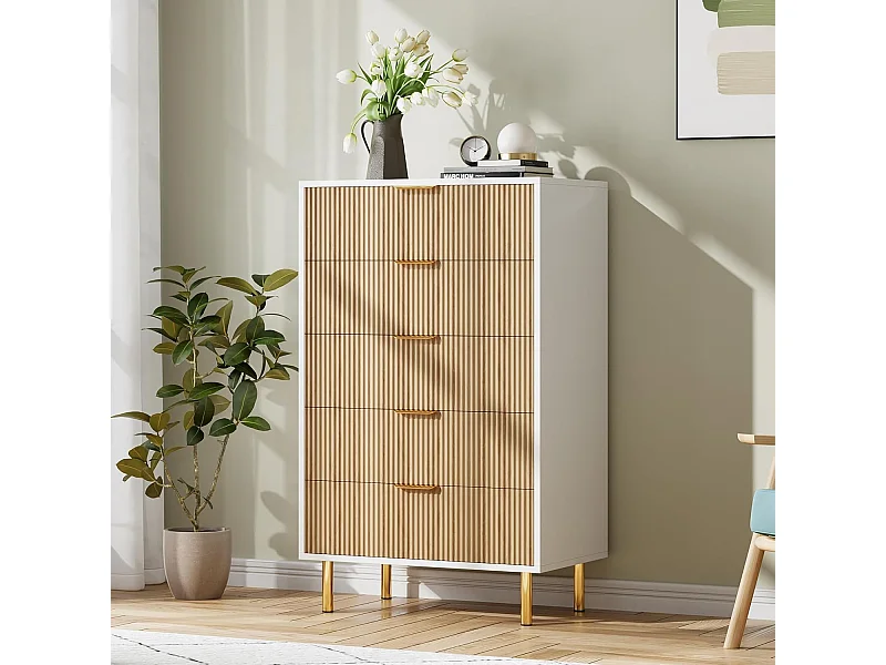 Commode 5 tiroirs design moderne, meuble de rangement kaki pour chambre, salon ou couloir