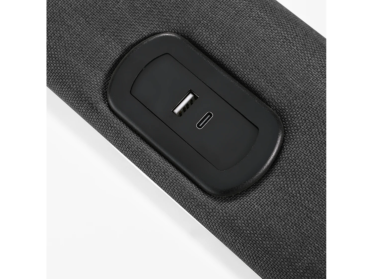 Lit coffre 160x200 - avec tête de lit, USB, Type-C, éclairage LED, sommier à lattes - en lin - gris - matelas inclus