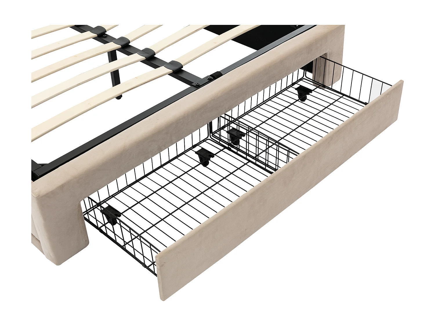 Cama con almacenaje 140x190 cm, cama para adultos con 1 cajón y cabecero tapizado, luz LED - terciopelo beige (sin colchón)