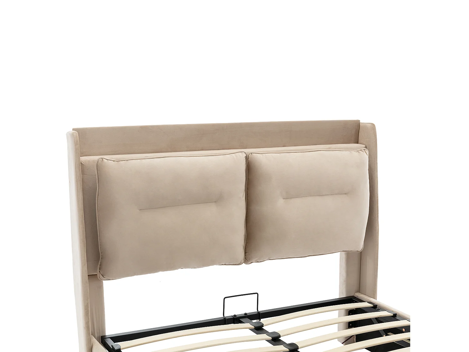 Stauraumbett 140 x 190 cm, Doppelbett mit Schublade, gepolstertem Kopfteil und LED-Beleuchtung – beiger Samt (ohne Matratze)