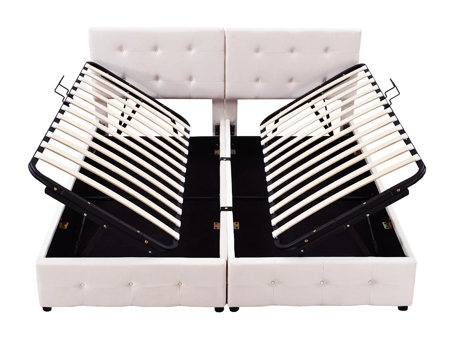 Lit coffre 180x200 cm, lit double avec tête de lit réglable et sommier à lattes - velours beige (sans matelas)