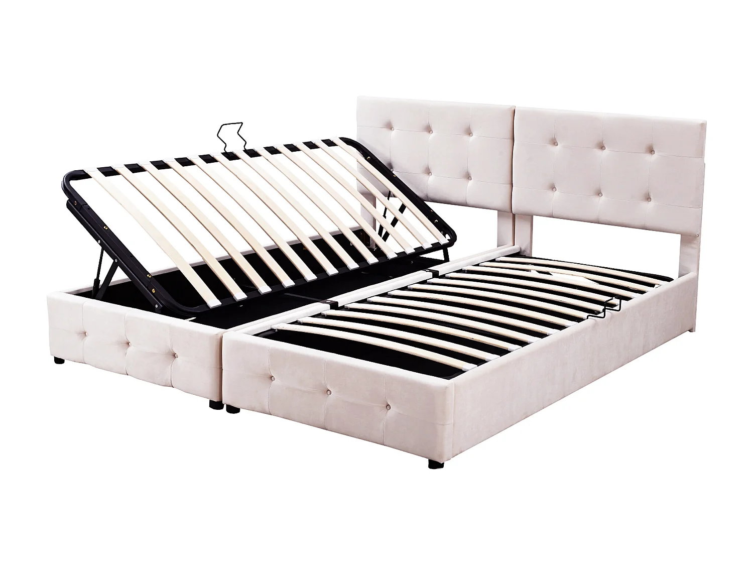 Lit coffre 180x200 cm, lit double avec tête de lit réglable et sommier à lattes - velours beige (sans matelas)