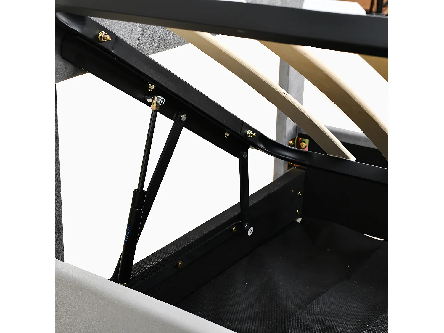 Cama con almacenaje de 180x200 cm, cama doble con cabecero ajustable y somier de láminas - Terciopelo gris (sin colchón)