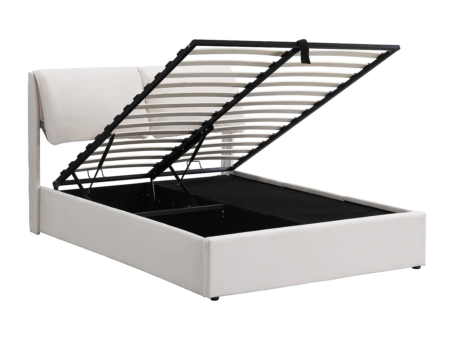 Lit coffre 140x200 cm - avec 3 tiroirs, tête de lit, sommier à lattes - en velours - beige - sans matelas