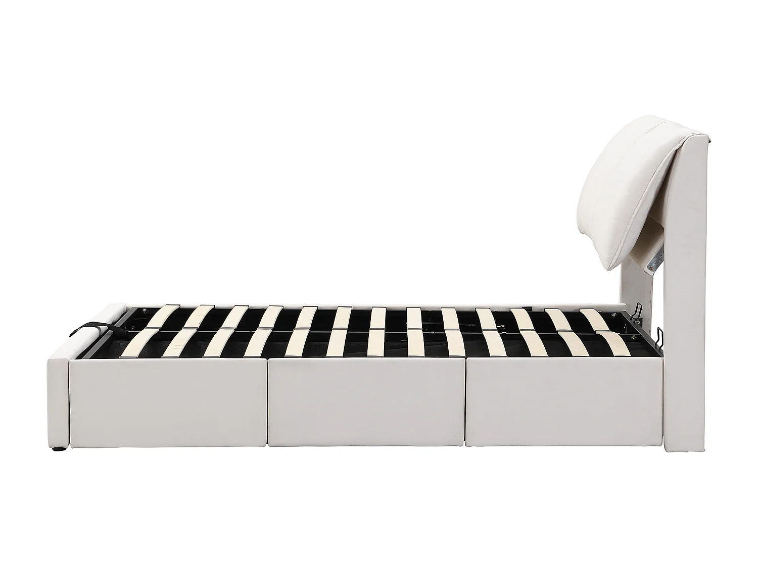 Lit coffre 140x200 cm - avec 3 tiroirs, tête de lit, sommier à lattes - en velours - beige - sans matelas