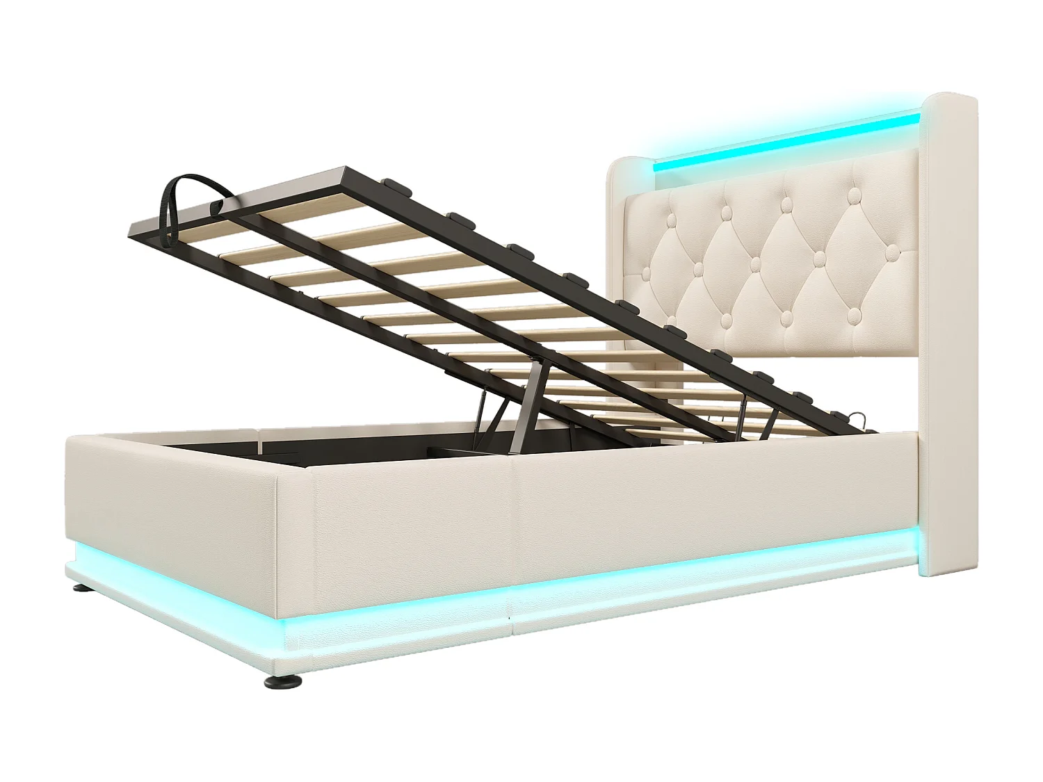 Cama con almacenaje de 90x200 cm, cama infantil con iluminación LED y puerto USB Tipo C - PU blanco (sin colchón)