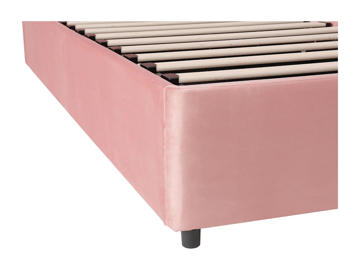 Lit coffre 90x200 cm, lit enfant avec tête de lit rembourrée et sommier à lattes - velours rose (sans matelas)