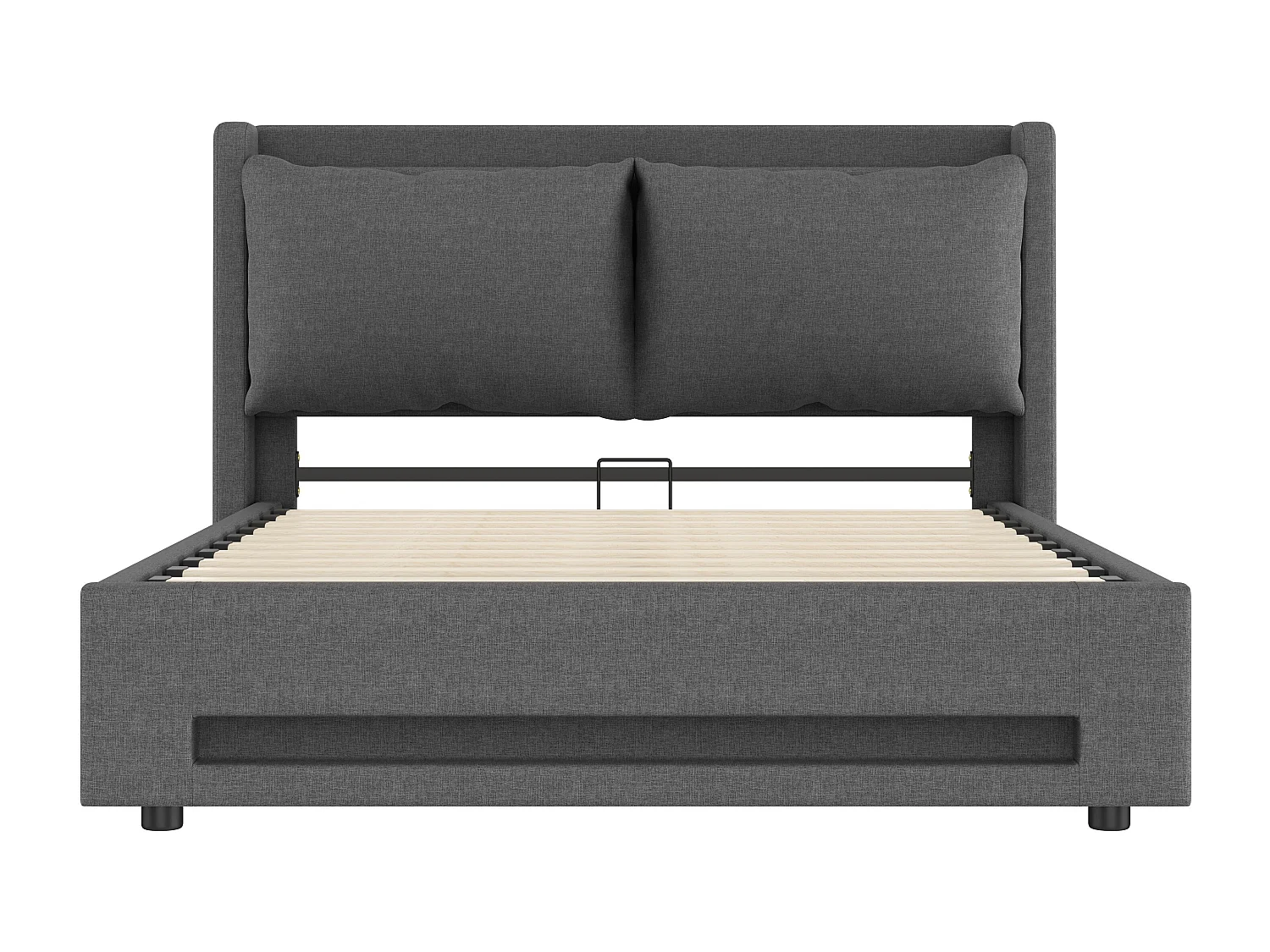 Cama con almacenaje de 160x200 cm, cama doble con USB y luces LED, cabecero acolchado - terciopelo gris (sin colchón)