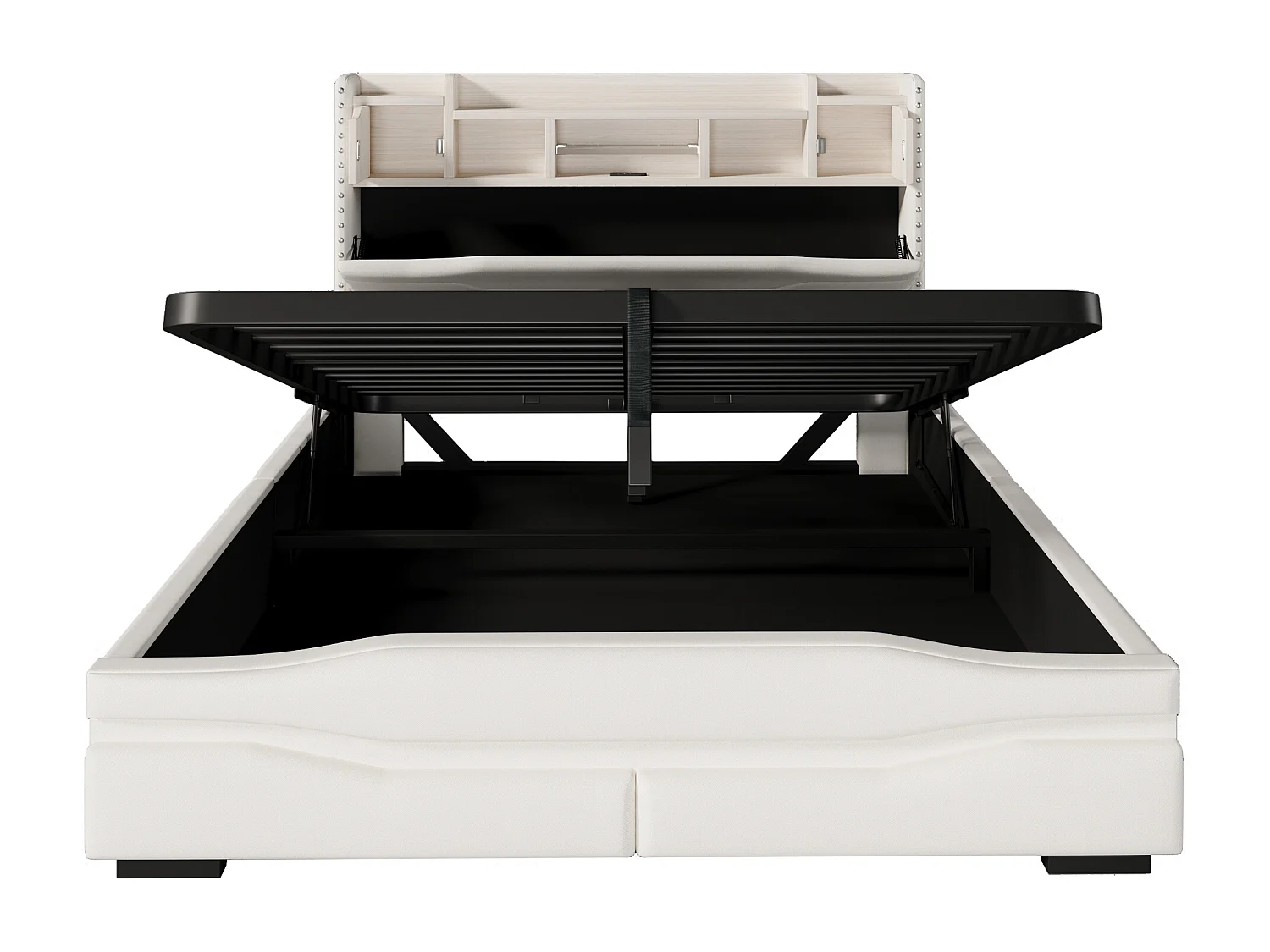 Cama con almacenaje de 160x200 cm, cama para adultos con USB e LED, cabecero con almacenaje - Lino beige (sin colchón)