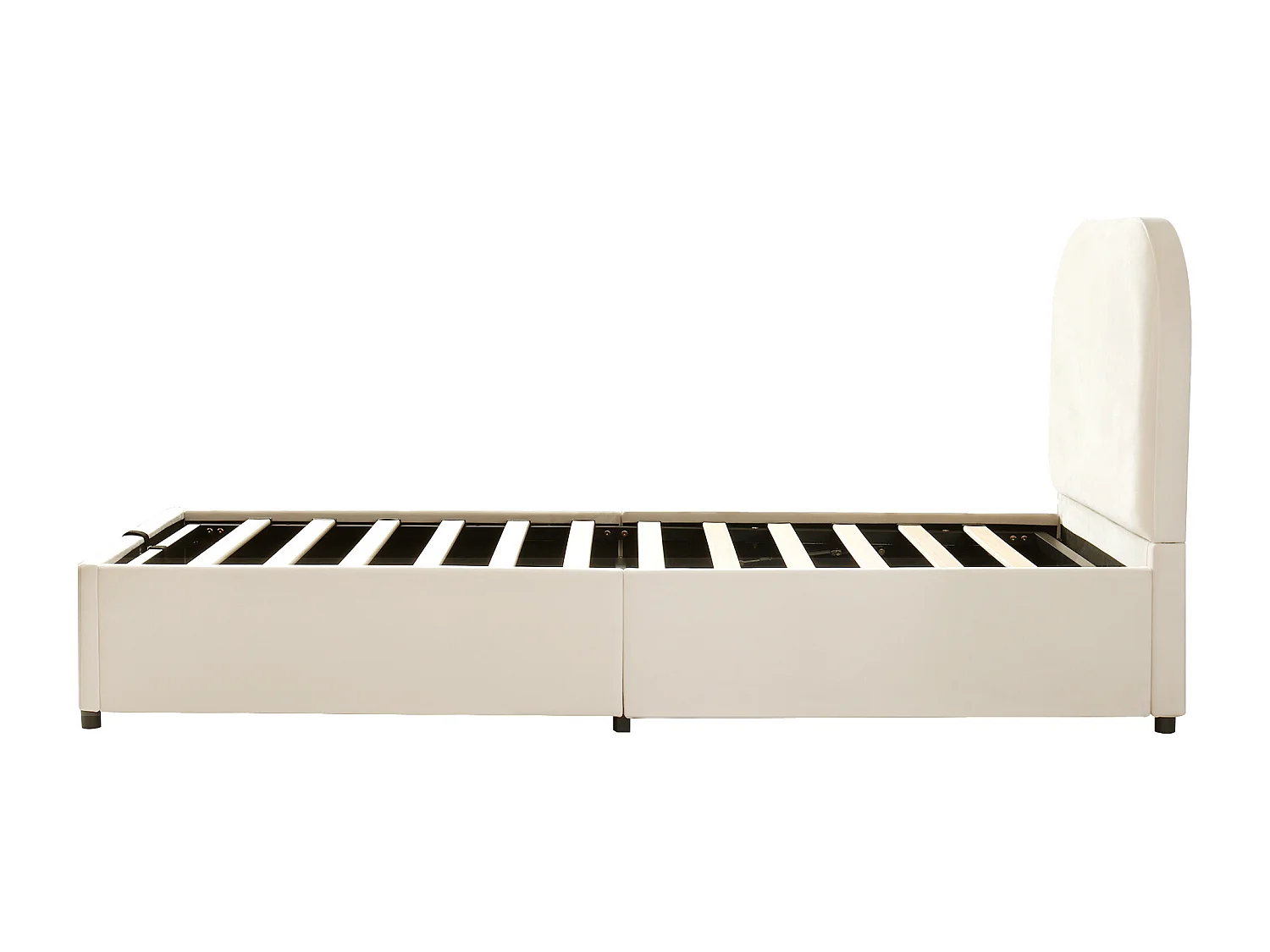 Stauraumbett 90x200 cm, Kinderbett mit gepolstertem Kopfteil und Lattenrost aus Holz - beiger Samt (ohne Matratze)