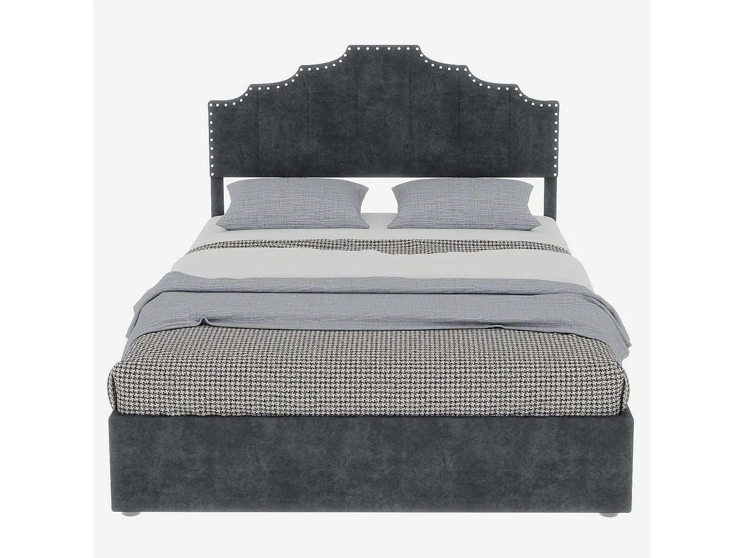 Cama con almacenaje 160x200 cm con cabecero acolchado y somier de láminas - terciopelo - gris (sin colchón)