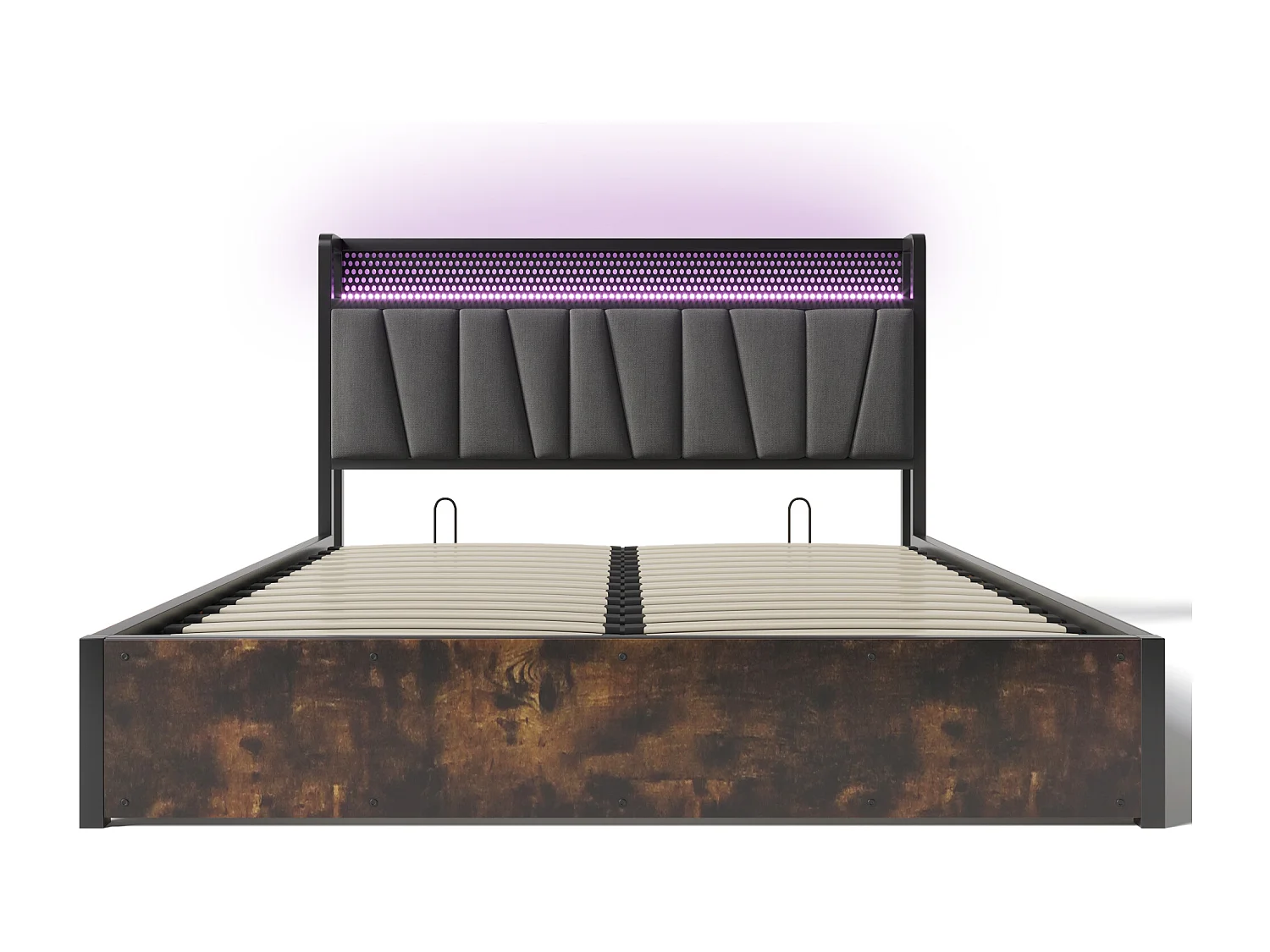 Cama con almacenaje 160x200 cm, cama para adultos con carga USB y luz LED, lino y metal - gris (sin colchón)