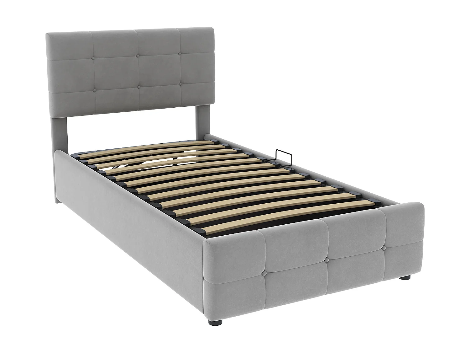 Cama con almacenaje de 90x200 cm, Cama infantil con cabecero ajustable - Terciopelo gris (sin colchón)