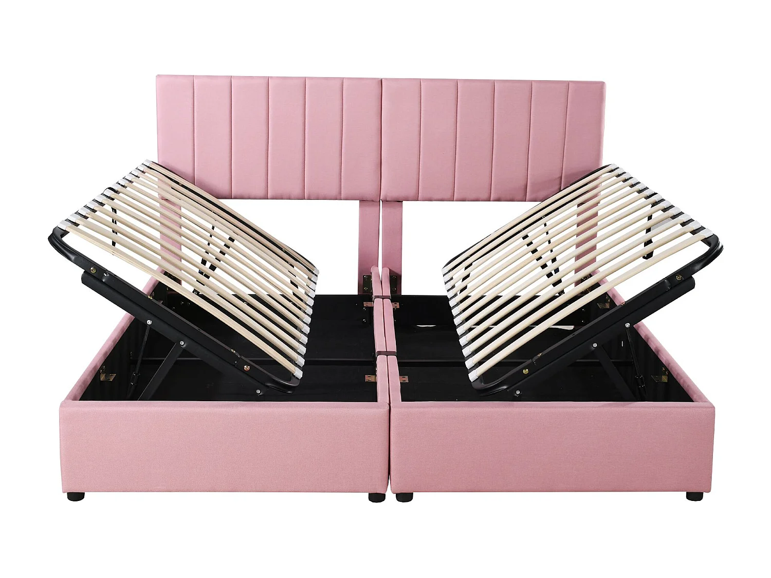 Lit coffre 180x200 cm - avec sommier à lattes - en lin - rose