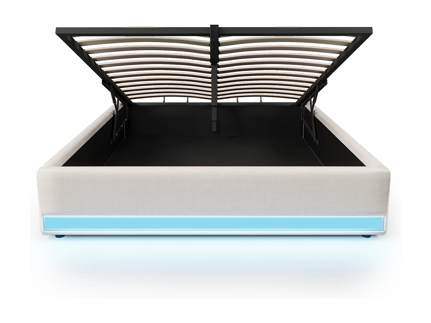 Cama con almacenaje 140 x 200 cm Cama para adultos con iluminación LED y USB, sin cabecero - Lino beige (sin colchón)