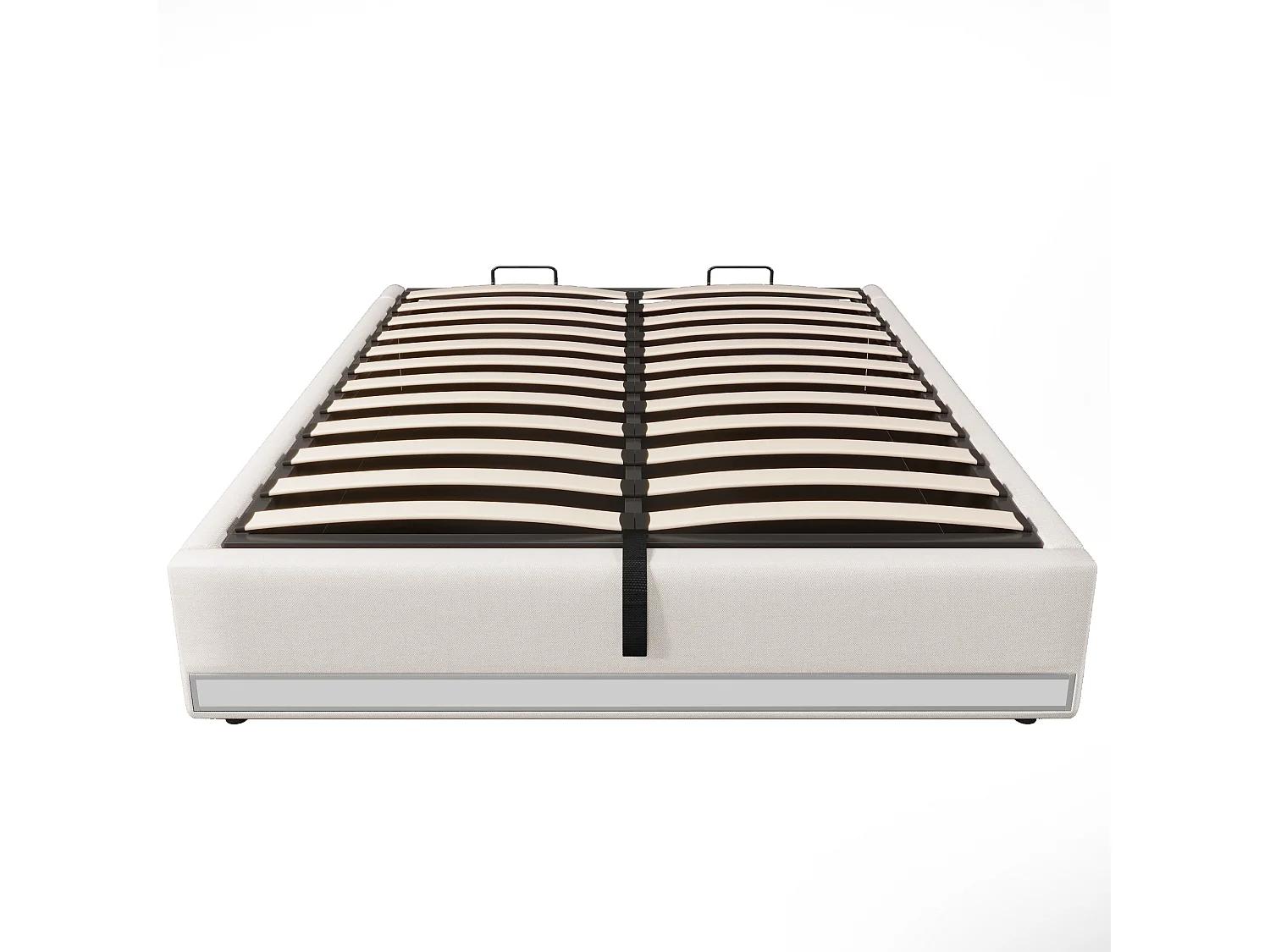 Cama con almacenaje 140 x 200 cm Cama para adultos con iluminación LED y USB, sin cabecero - Lino beige (sin colchón)