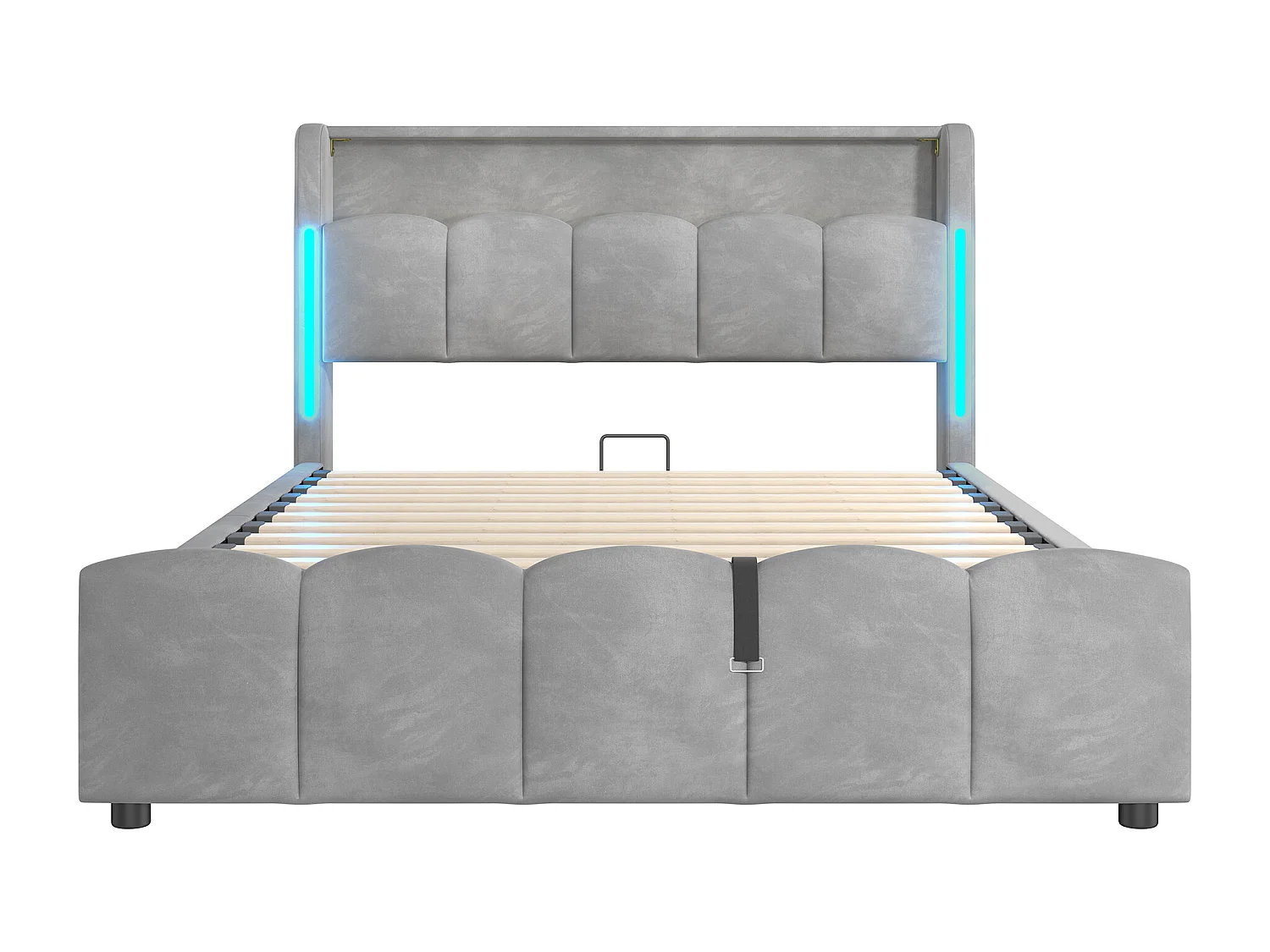 Lit coffre 140x200 cm, lit adulte avec LED et ports USB, tête de lit coffre - velours gris (sans matelas)