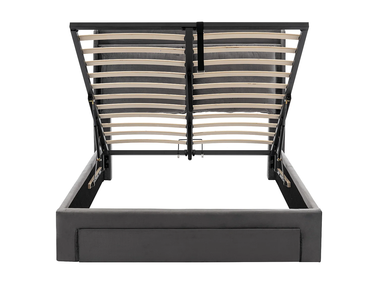 Cama con almacenaje 180x200 cm, cama doble con 1 cajón y cabecero tapizado, luz LED - terciopelo gris (sin colchón)