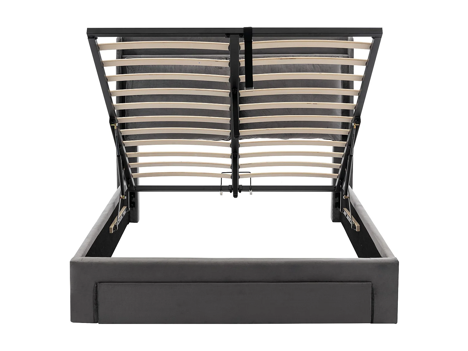 Stauraumbett 140 x 190 cm, Doppelbett mit Schublade, gepolstertem Kopfteil und LED-Beleuchtung – grauer Samt (ohne Matratze)