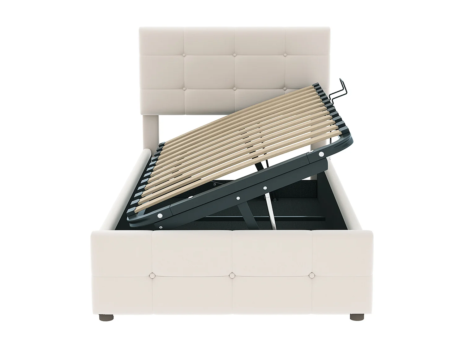 Cama con almacenaje de 90x200 cm, Cama infantil con cabecero ajustable - Terciopelo beige (sin colchón)