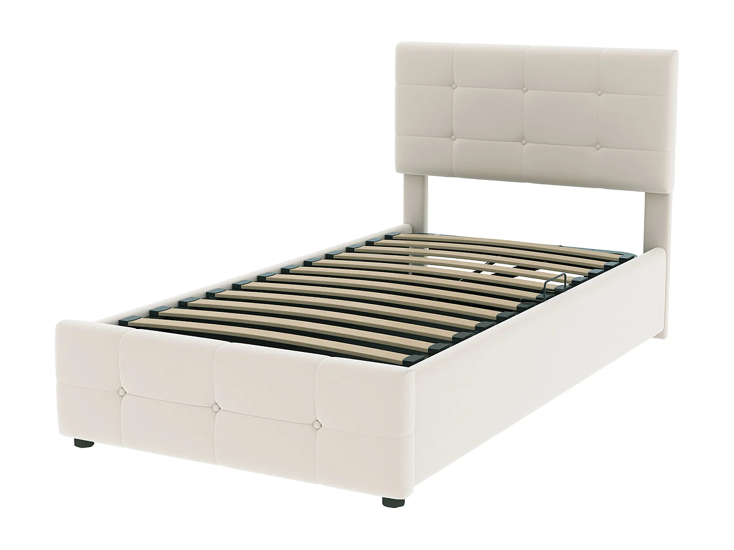 Cama con almacenaje de 90x200 cm, Cama infantil con cabecero ajustable - Terciopelo beige (sin colchón)