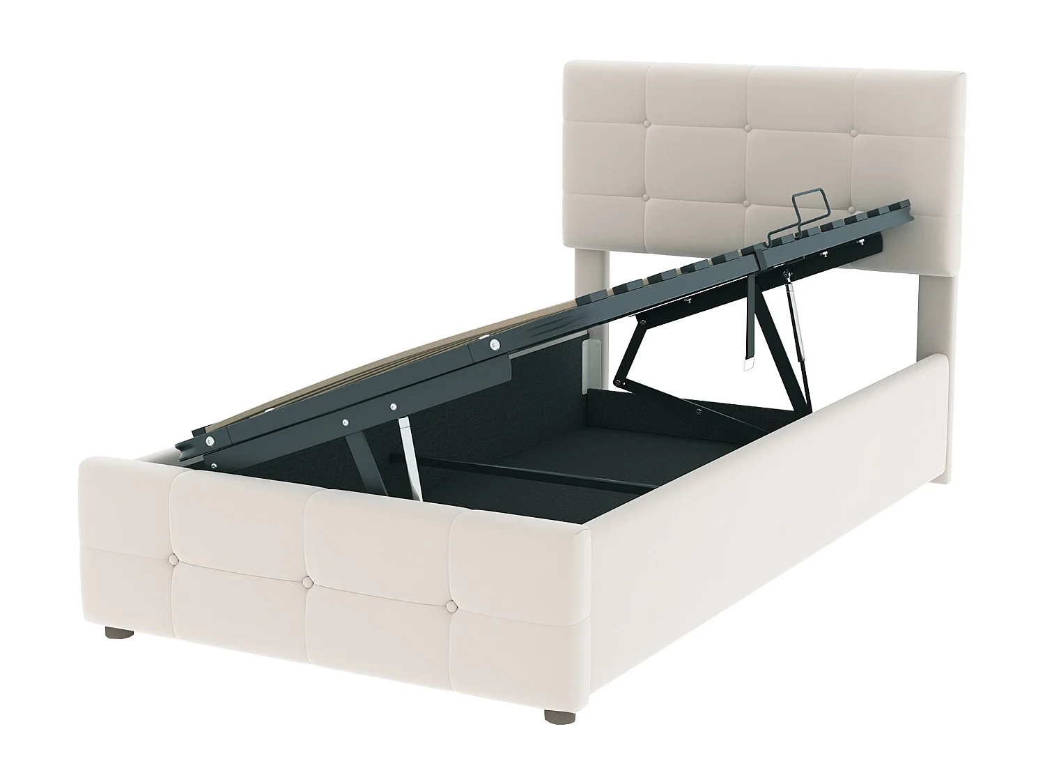 Lit coffre 90x200 cm, lit enfant avec tête de lit réglable - velours beige (sans matelas)