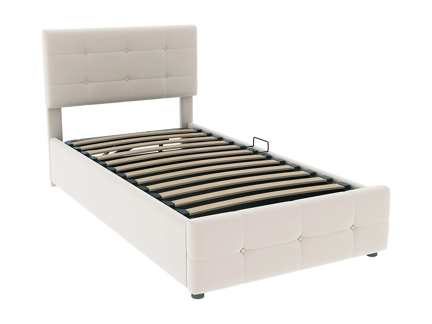 Lit coffre 90x200 cm, lit enfant avec tête de lit réglable - velours beige (sans matelas)