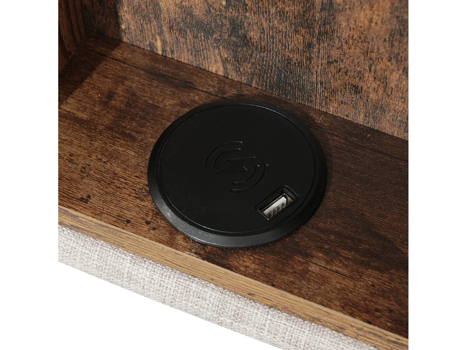 Cama con almacenaje de 90x200 cm, cama infantil con puerto USB y carga inalámbrica - lino natural (sin colchón)