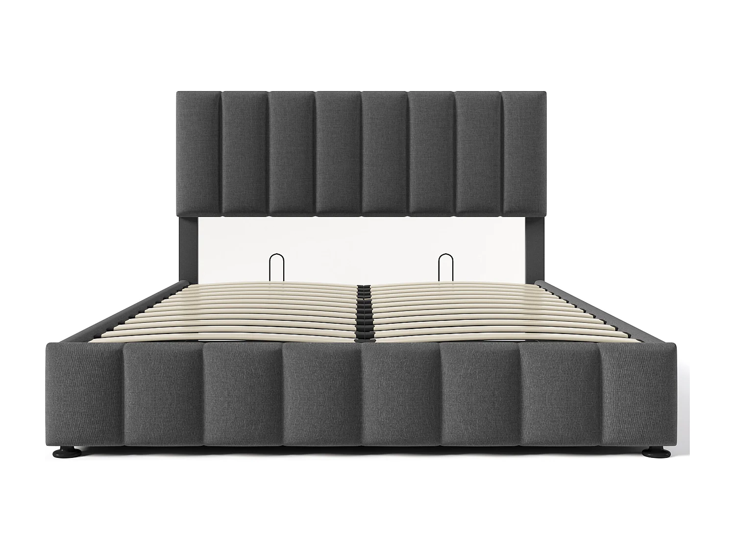 Lit coffre 140x200 cm Lit adulte avec tête de lit réglable et sommier à lattes - Lin gris (sans matelas)