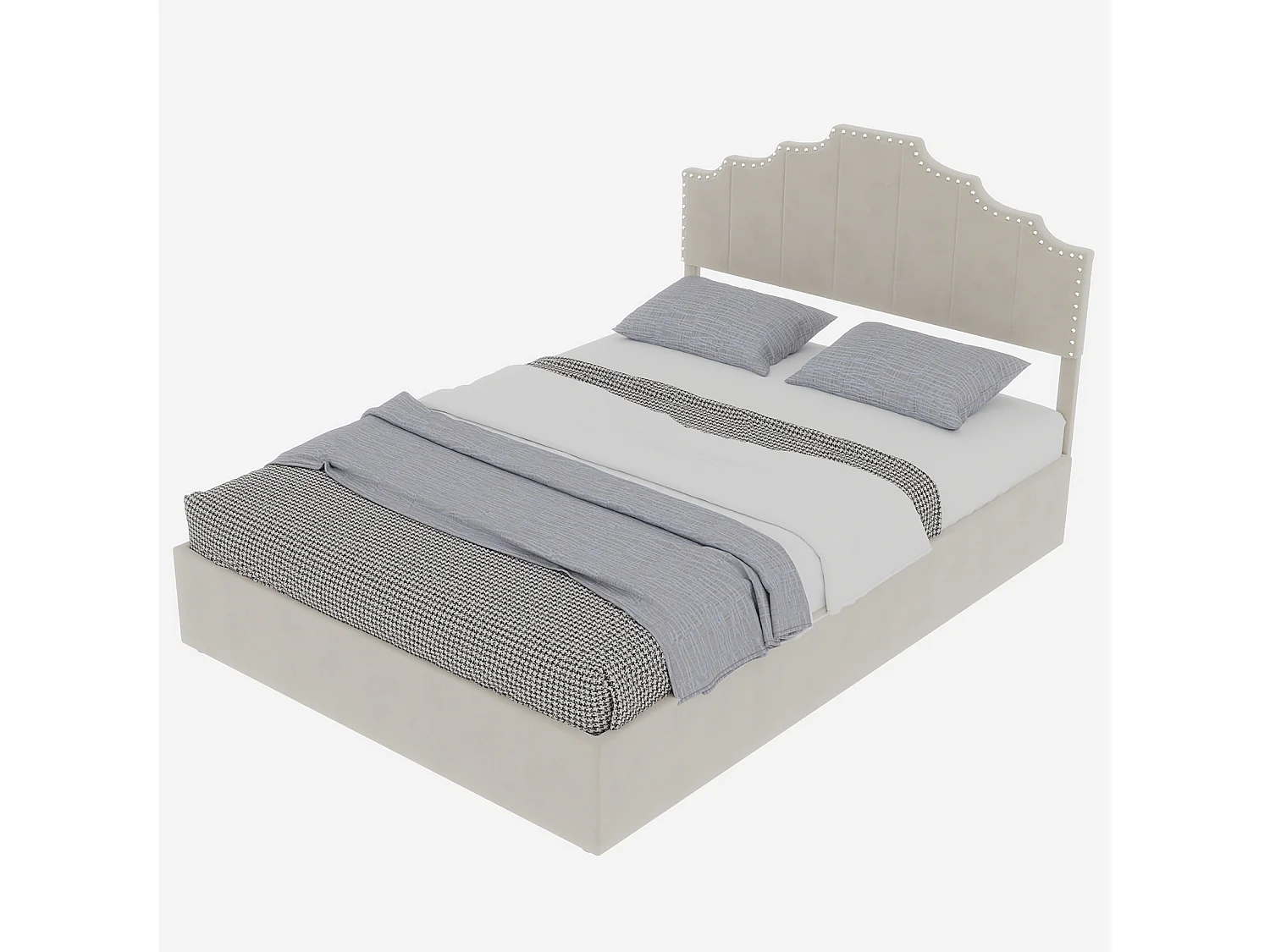 Cama con almacenaje 140x200 cm con cabecero acolchado y somier de láminas - terciopelo - beige (sin colchón)