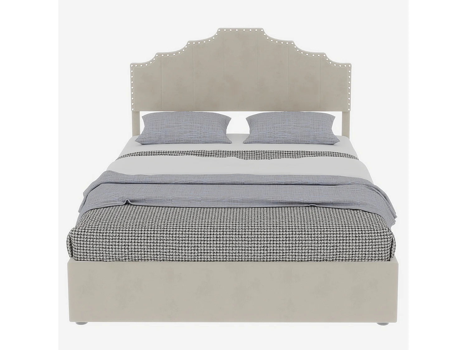 Lit coffre 140x200 cm, lit adulte avec tête de lit souple et sommier à lattes - velours - beige (sans matelas)