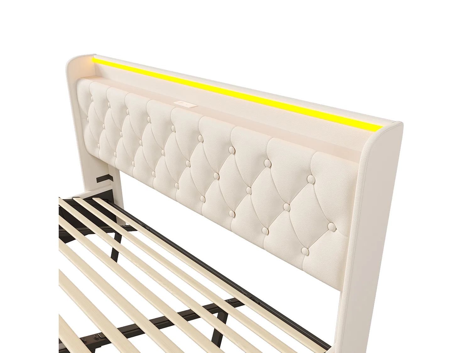 Lit coffre 180x200 cm, lit double avec éclairage LED et port USB Type-C - PU blanc (sans matelas)