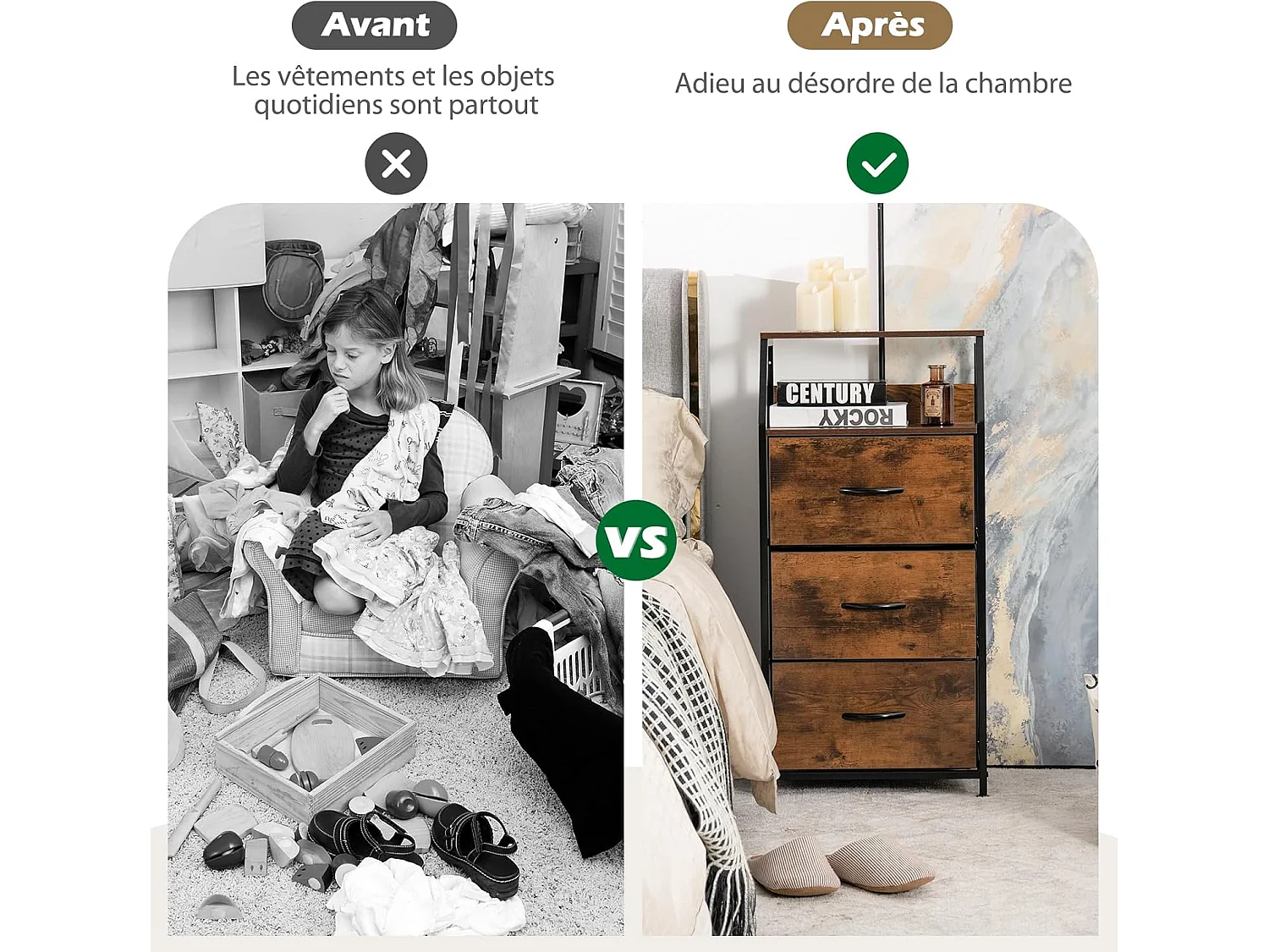 Mobile contenitore in stile industriale, cassettiera con 3 cassetti e 2 ripiani, 44 x 29 x 92 cm, legno e metallo