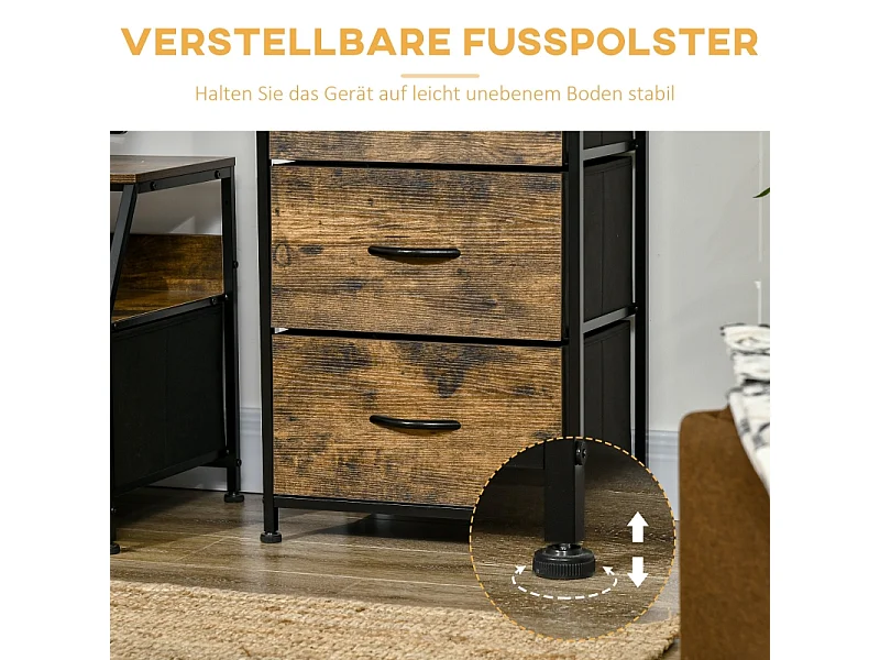 Mobile contenitore in stile industriale, cassettiera con 3 cassetti e 2 ripiani, 44 x 29 x 92 cm, legno e metallo