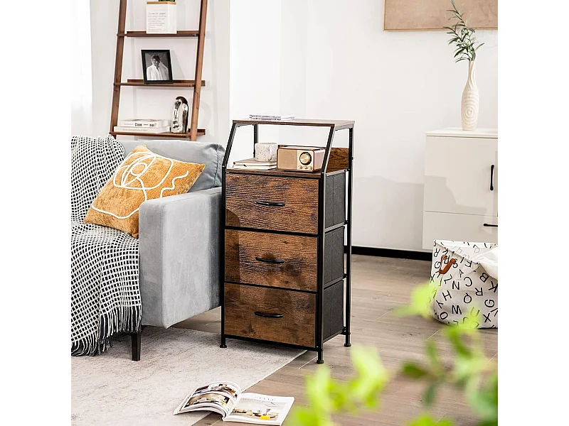 Mobile contenitore in stile industriale, cassettiera con 3 cassetti e 2 ripiani, 44 x 29 x 92 cm, legno e metallo