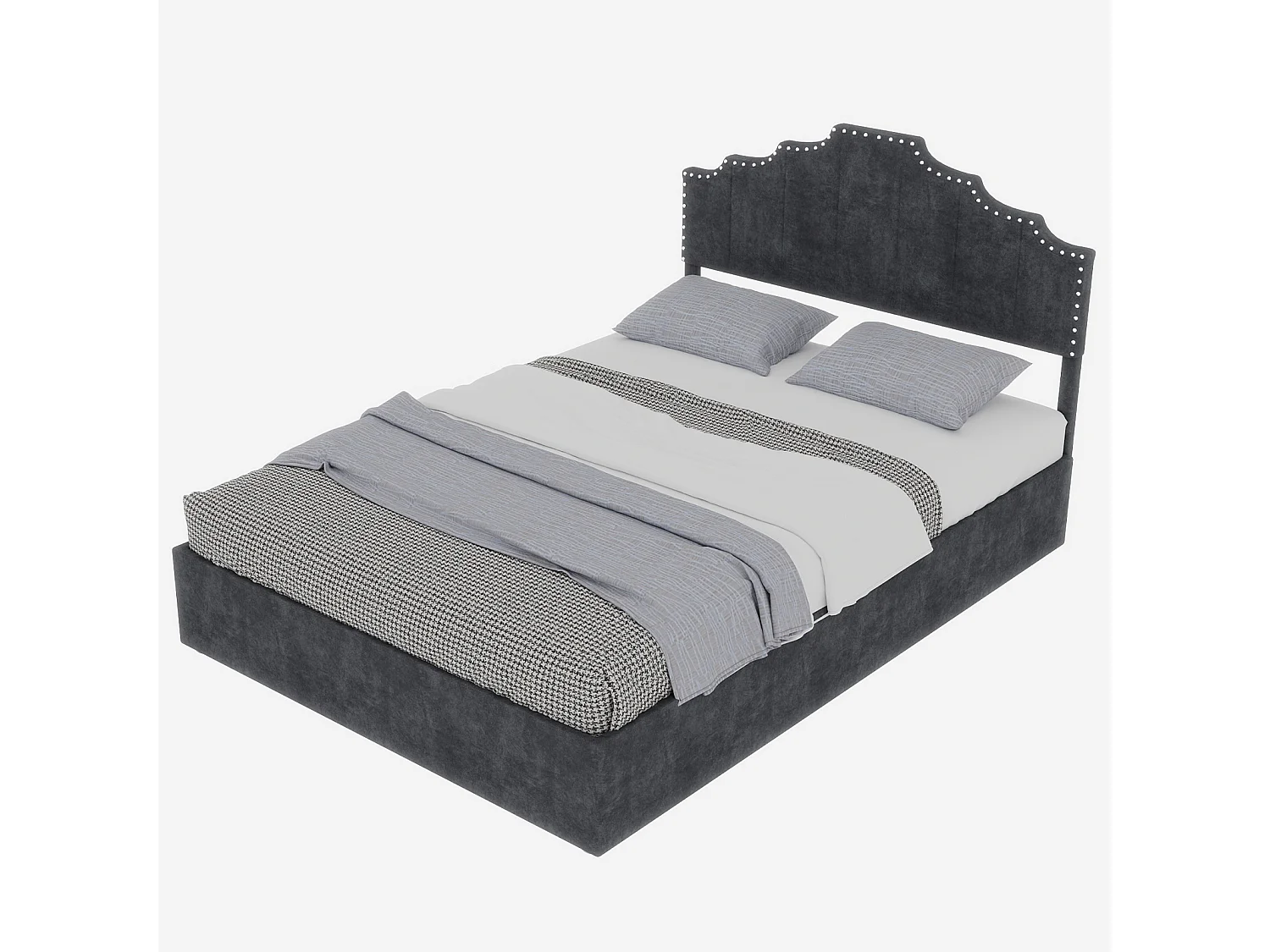 Cama con almacenaje 140x200 cm con cabecero acolchado y somier de láminas - terciopelo - gris (sin colchón)