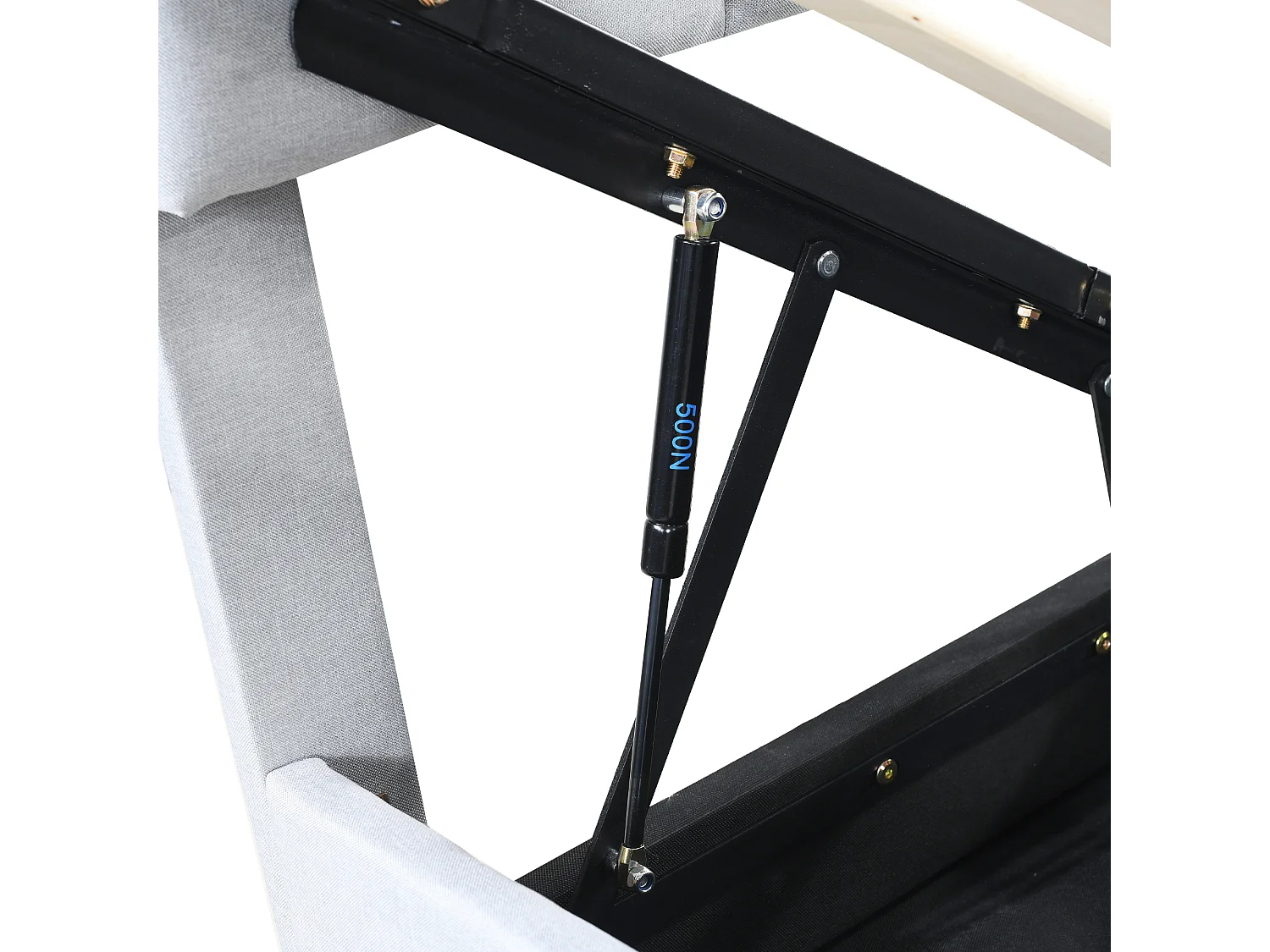 Lit coffre 180x200 cm - avec tête de lit, sommier à lattes - en lin - gris