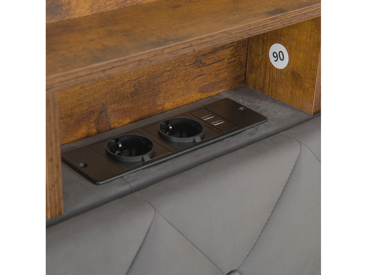 Lit coffre 180x200 cm, tête de lit avec 2 prises électriques et usb, led, en velours gris foncé