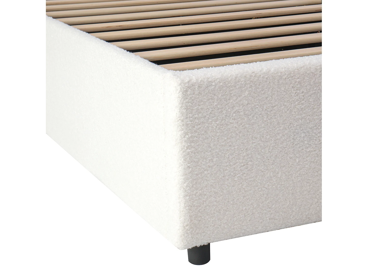 Lit coffre 90x200 cm Lit enfant avec tête de lit et sommier à lattes - velours bouclé beige (sans matelas)