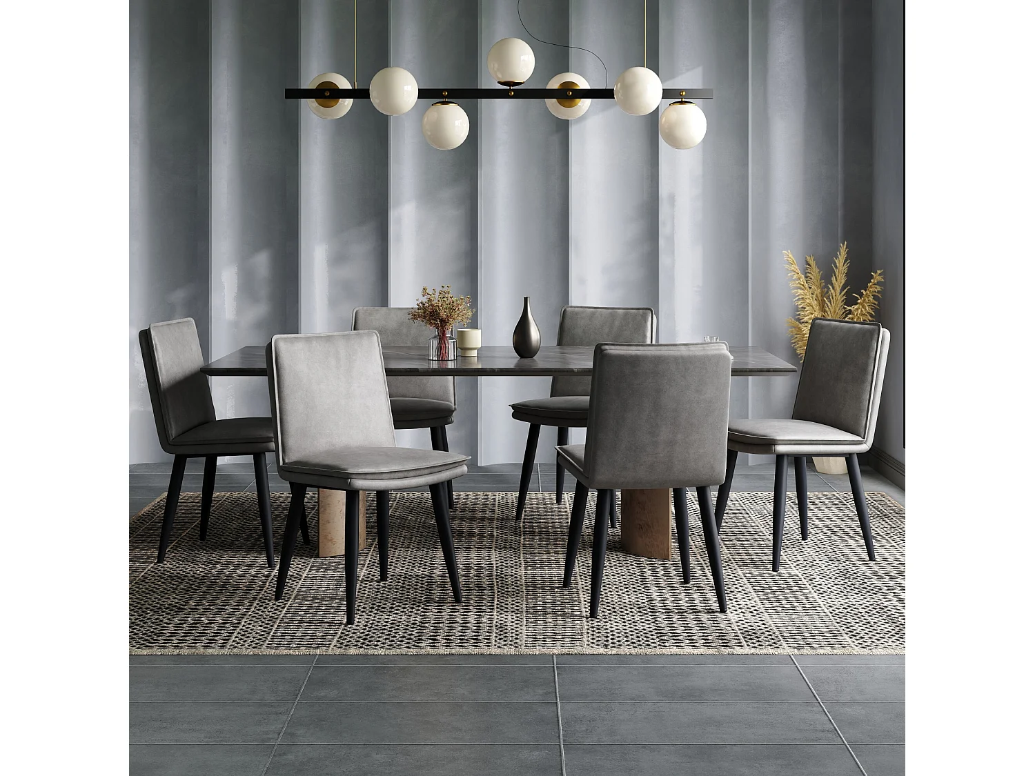 Lot de 6 chaises de salle à manger, PU gris, assises rembourrées double couche - pour salles à manger et salon