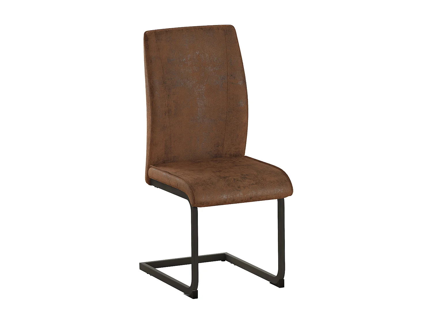 Set van 2 eetkamerstoelen, bruin imitatieleer, gewatteerde rugleuning, zwarte metalen poten