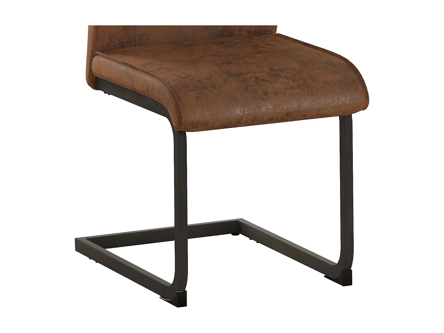 Set van 2 eetkamerstoelen, bruin imitatieleer, gewatteerde rugleuning, zwarte metalen poten