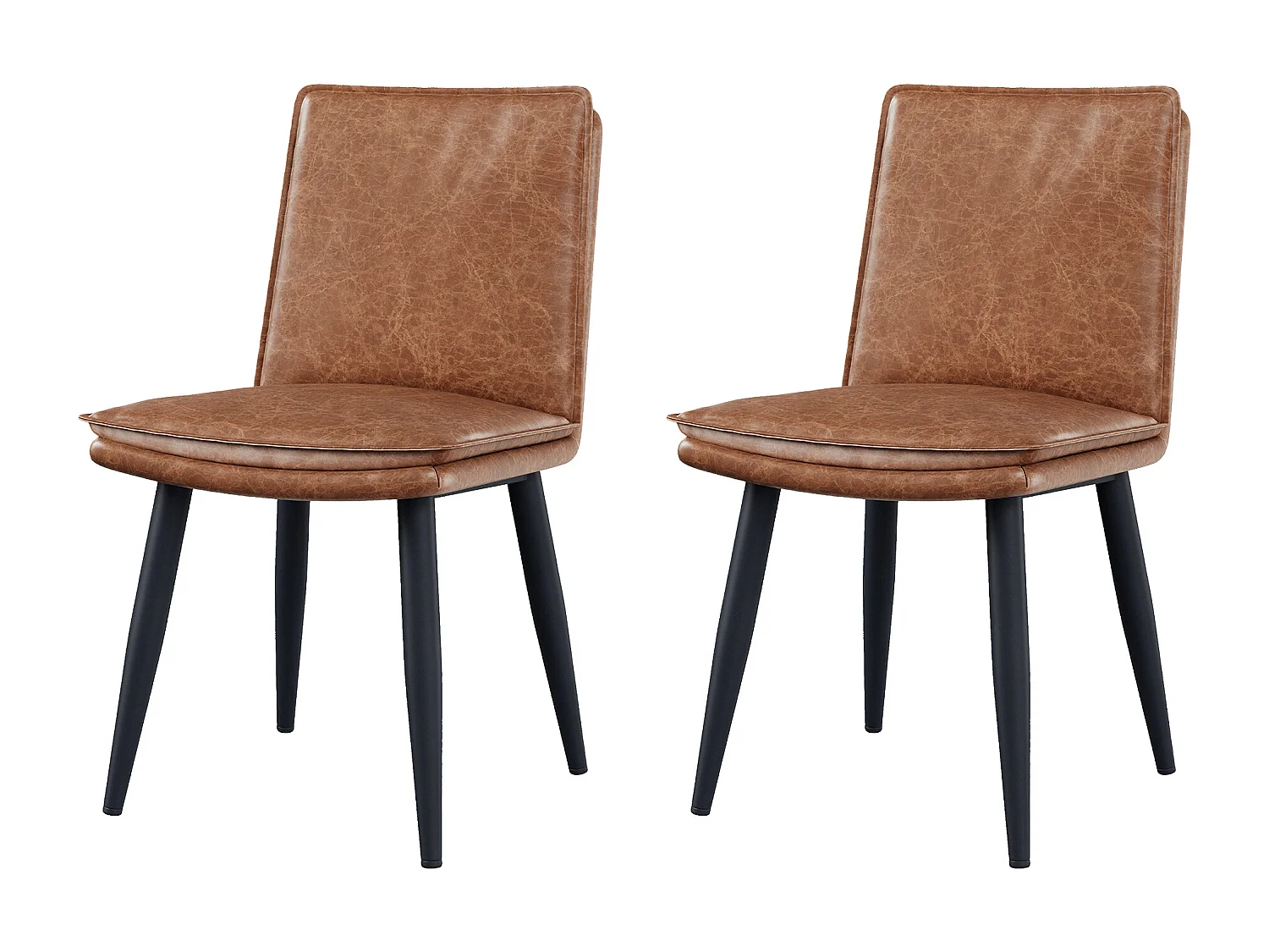 Set van 2 eetkamerstoelen, bruin PU, dubbellaags gevoerde zittingen - voor eetkamers en woonkamers