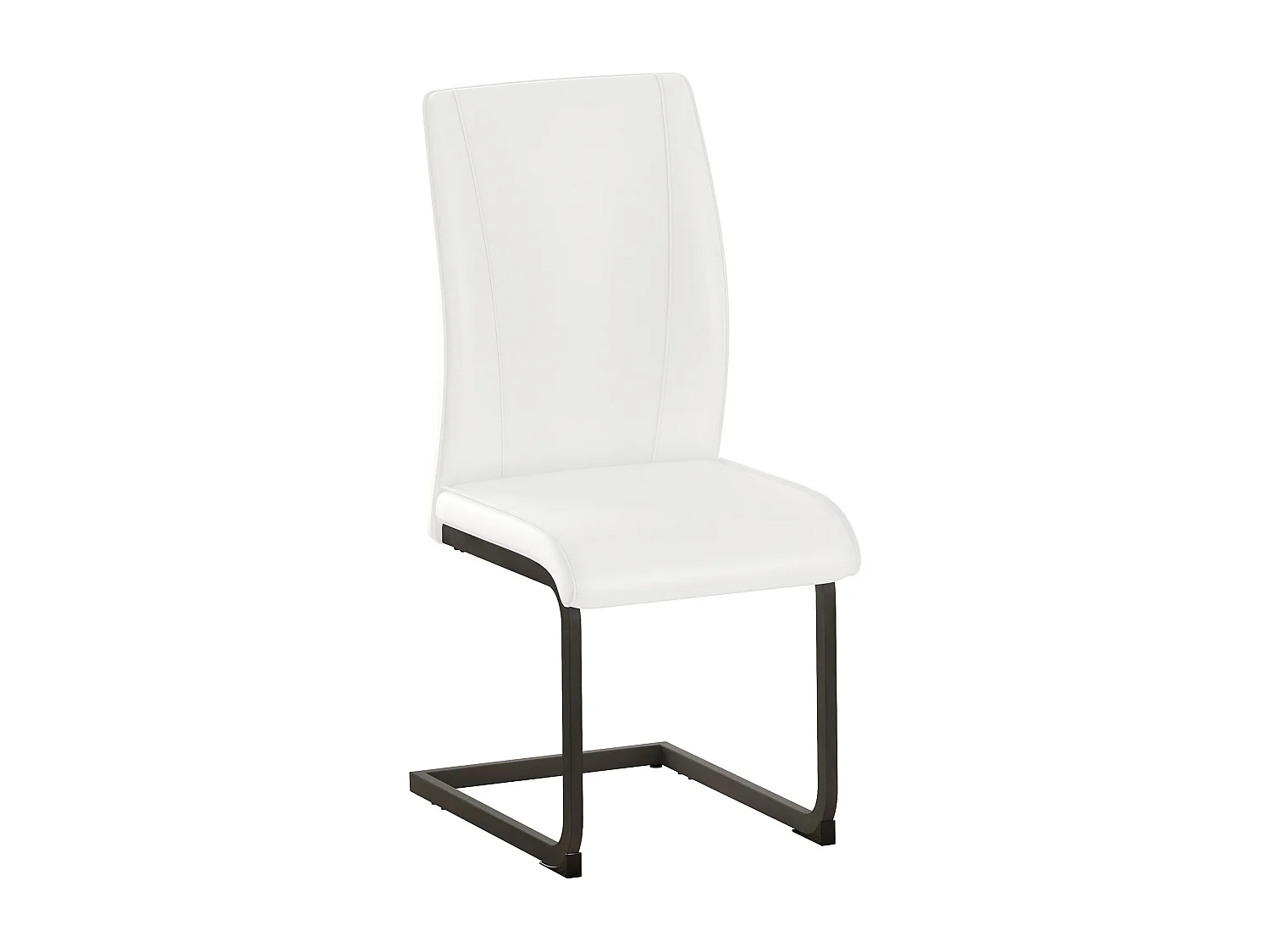 Lot de 2 chaises de salle à manger, simili cuir blanc, dossier rembourré, pieds en métal noir